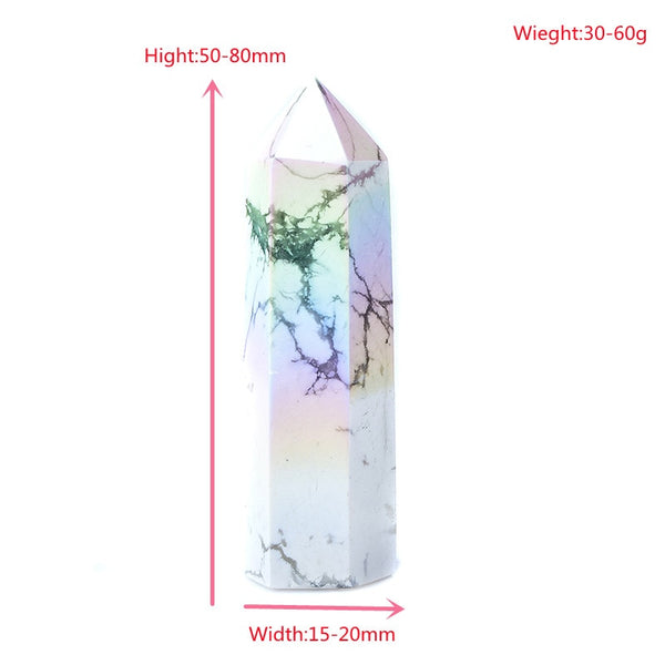 Natural Aura Howlite Crystal Point Electroplating Wand Healing Stone Energy White Quartz Home Decoration Reiki Tower Gifts
