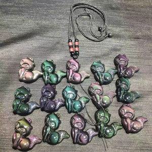 Beautiful Rainbow Obsidian quartz crystal stone animal cute fox healing stone for pendant necklace and lucky1pcs