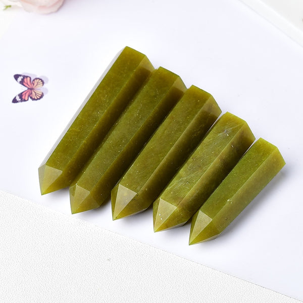 1PC Natural Crystal Point Olivine Healing Obelisk Green Quartz Wand Beautiful Ornament for Home Decor Energy Stone Pyramid