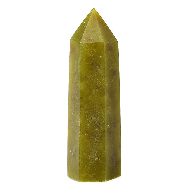 1PC Natural Crystal Point Olivine Healing Obelisk Green Quartz Wand Beautiful Ornament for Home Decor Energy Stone Pyramid