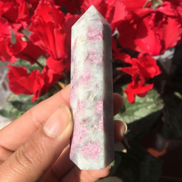 Pink Tourmaline Crystal Spots Point 70-80mm