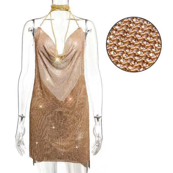 Sexy Backless Rhinestone Summer Dress
