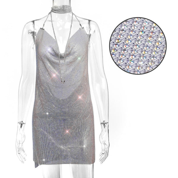Sexy Backless Rhinestone Summer Dress
