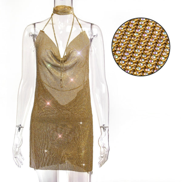 Sexy Backless Rhinestone Summer Dress