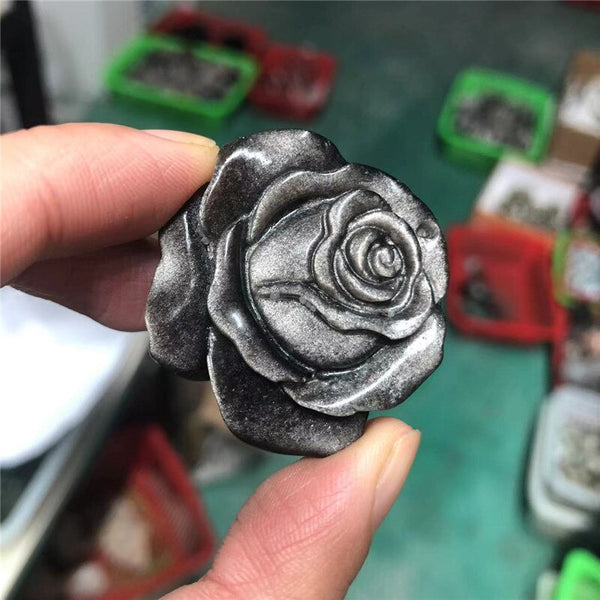 Sun Smiling Face Carving Hand Silver Obsidian Natural Palm Stone Healing Crystals Decor Reiki Statue Witchcraft Supplies Jewelry