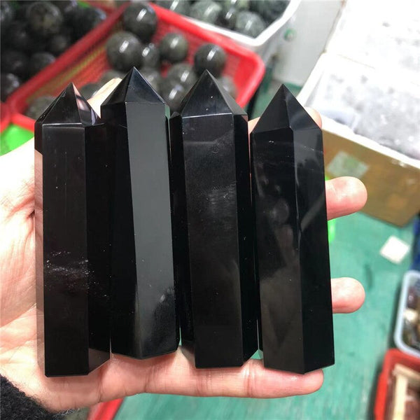 Healing Crystals Wand Tower Natural Black Obsidian Point For Home Decoration