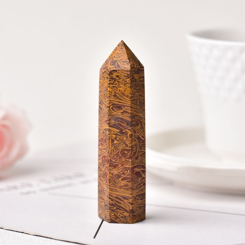 Natural Crystal Point Stones Spun Gold jade Quartz Tower Energy Healing Stone Yoga Meditation Obelisk Wand Home Decor Ornaments