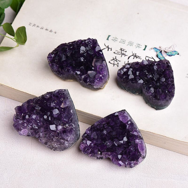 Natural Amethyst Crystal Cluster heart Raw Crystals Healing Stone