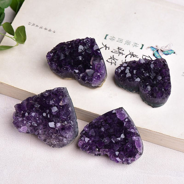 1PC Natural Amethyst Crystal Cluster heart Raw Crystals Healing Stone Decoration Ornament Purple Feng Shui Stone Ore Mineral