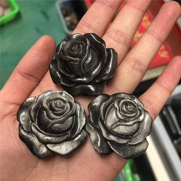 Sun Smiling Face Carving Hand Silver Obsidian Natural Palm Stone Healing Crystals Decor Reiki Statue Witchcraft Supplies Jewelry