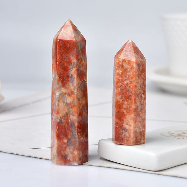 Natural Crystal Red Unakite Tower Quartz Point Healing Stone Hexagonal Prisms Obelisk Wand Treatment Stone DIY Gift 1PC