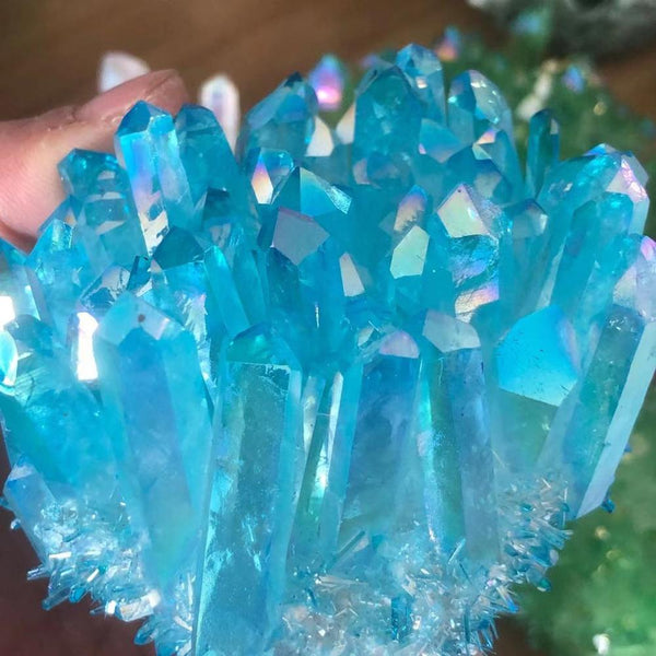Natural light blue crystal electroplating crystal cluster, crystal pendant treatment
