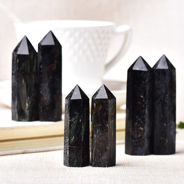 1pc Natural Crystal Point Astrophyllite Healing Stone Quartz Tower Fireworks stone Ornament for Home Decor Reiki Energy Stone