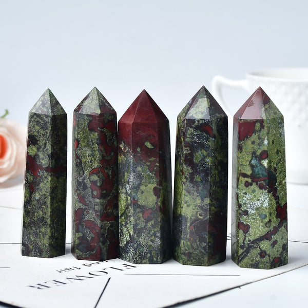 1PC Natural Dragon Blood Stone Crystal Point Reiki Healing Stone Hexagonal Prisms Obelisk Wand Tower Energy Meditation DIY Gift
