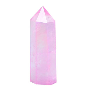 Natural Pink Aura Clear Quartz Crystal Point Electroplating Wand Healing Stone Energy Quartz Home Decoration Reiki Tower Gifts