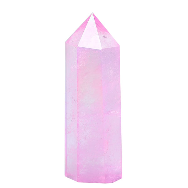 Natural Pink Aura Clear Quartz Crystal Point Electroplating Wand Healing Stone Energy Quartz Home Decoration Reiki Tower Gifts