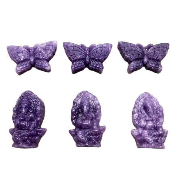 Lepidolite Elephant God Hand Carved Crystal Butterfly