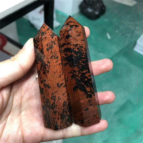 Natural Crystal Point Mahogany Obsidian Home Decor Quartz Healing Stone Hexagonal Obelisk Wand Point Stones Gift