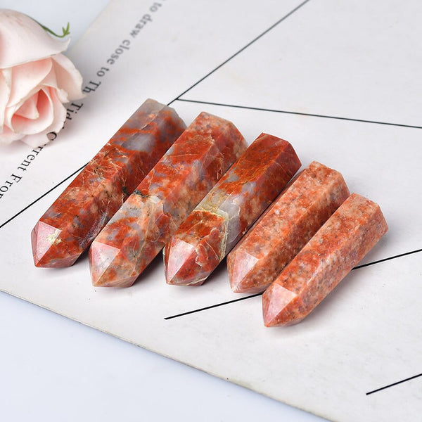 Natural Crystal Red Unakite Tower Quartz Point Healing Stone Hexagonal Prisms Obelisk Wand Treatment Stone DIY Gift 1PC