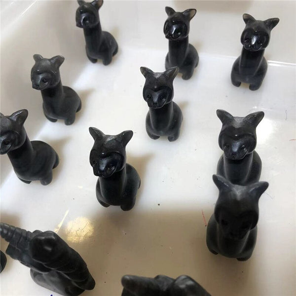 1pcs Natural Obsidian Crystal Cute Alpaca Hand Carved Gemstones For Gift