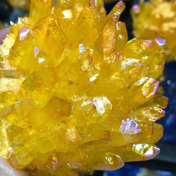Natural crystal cluster electroplated yellow quartz for Reiki processing