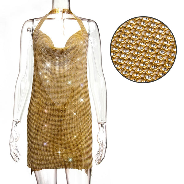 Sexy Backless Rhinestone Summer Dress