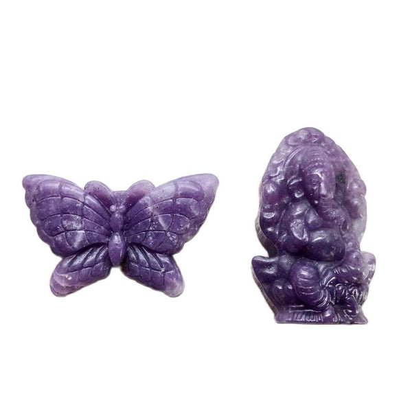 Lepidolite Elephant God Hand Carved Crystal Butterfly