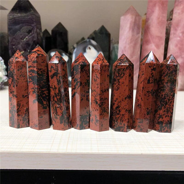 Natural Crystal Point Mahogany Obsidian Home Decor Quartz Healing Stone Hexagonal Obelisk Wand Point Stones Gift
