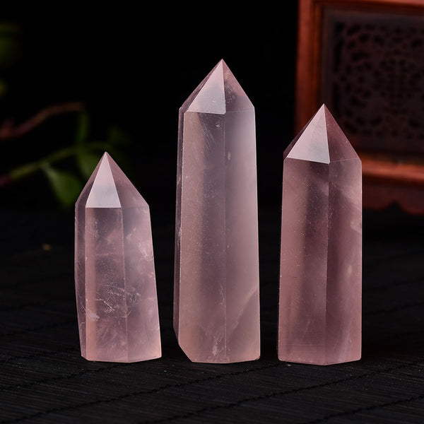 Natural Crystal Rose Quartz Point Healing Stone Hexagonal Prisms 50-80mm Obelisk Wand Treatment Ornaments Stone DIY Gift 1PC