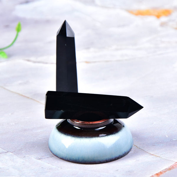 1PC Natural Rock Obsidian Hexagonal Column Crystal Point Mineral Ornament Healing Wand Home Decor DIY Gift Decoration