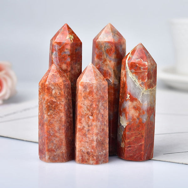 Natural Crystal Red Unakite Tower Quartz Point Healing Stone Hexagonal Prisms Obelisk Wand Treatment Stone DIY Gift 1PC