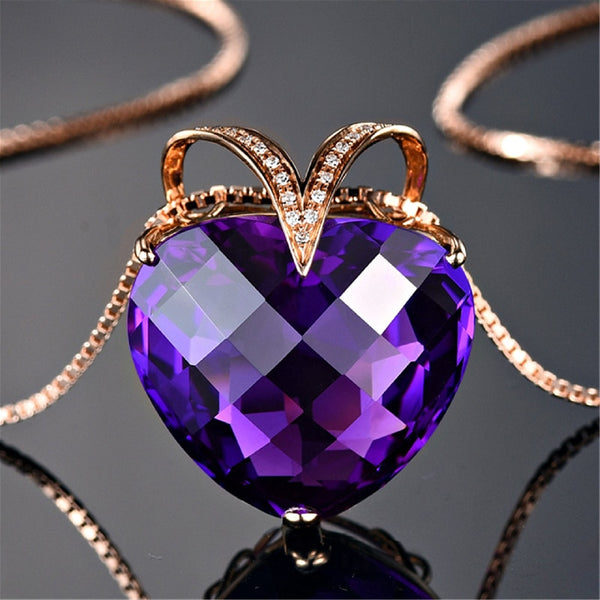 Silver Jewelry Heart Shaped Amethyst Zircon Gemstones Pendan
