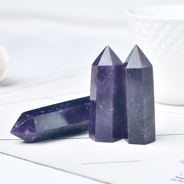 1PC Natural Crystal Point Lapidolite Wand Healing Stone Energy Quartz Home Decoration Reiki Obelisk Polished 50-80mm Tower
