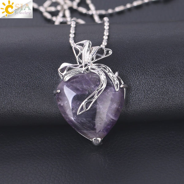 Natural Stone Necklace Tiger Eye Purple Crystal Pendant