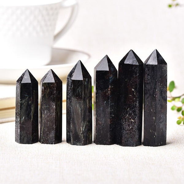 1pc Natural Crystal Point Astrophyllite Healing Stone Quartz Tower Fireworks stone Ornament for Home Decor Reiki Energy Stone