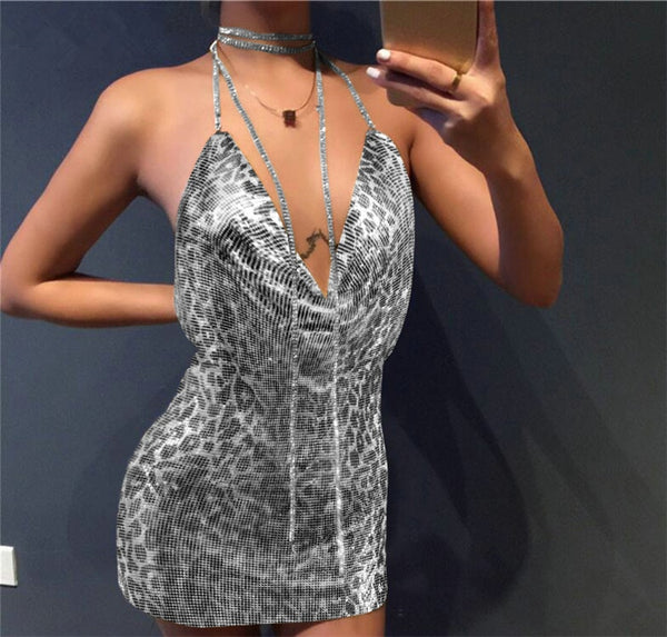 Sexy Backless Rhinestone Summer Dress