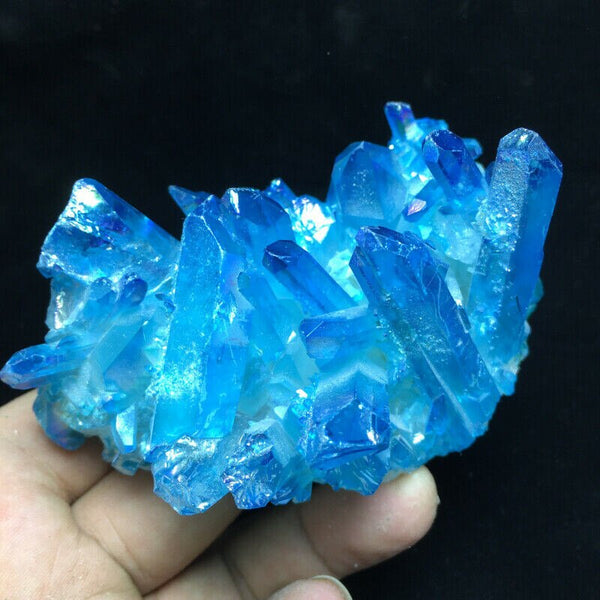 Blue halo quartz crystal vug titanium bismuth silicon cluster rainbow