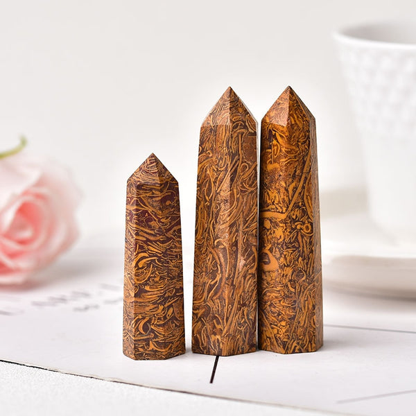 Natural Crystal Point Stones Spun Gold jade Quartz Tower Energy Healing Stone Yoga Meditation Obelisk Wand Home Decor Ornaments
