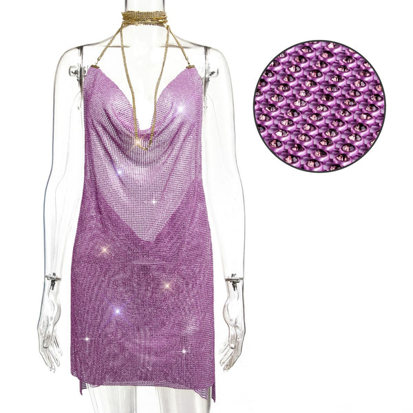 Sexy Backless Rhinestone Summer Dress