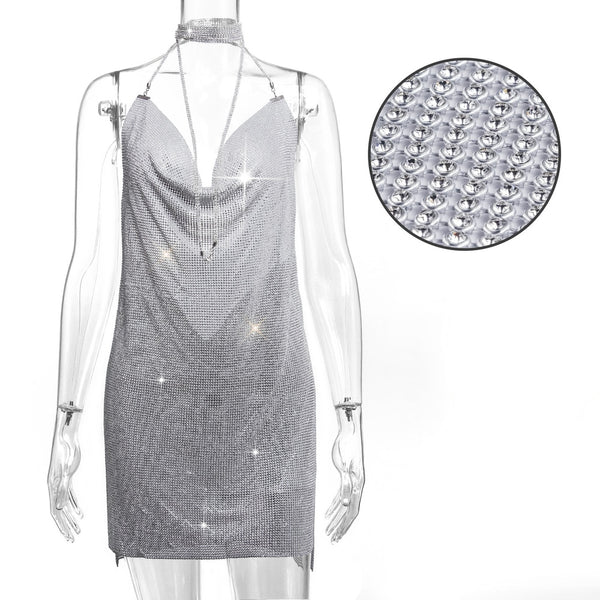 Sexy Backless Rhinestone Summer Dress