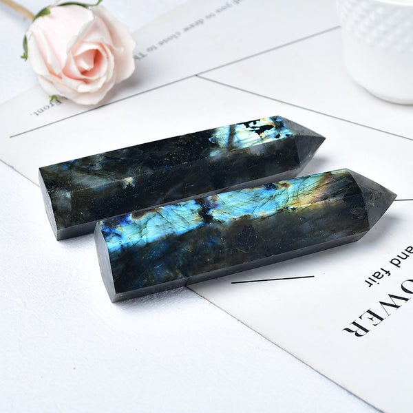 Big Size Natural Crystal Point Labradorite Healing Stone Obelisk Quartz Wand Tower Ornament for Home Decor Energy Stone