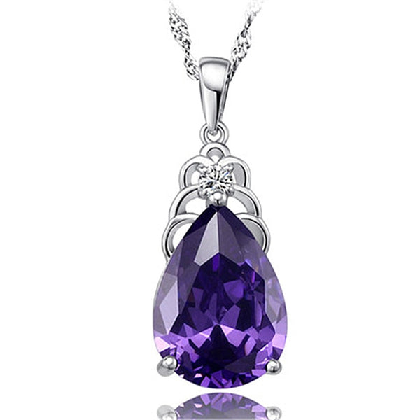 Necklace 925 Silver Jewelry Water Drop Shape Amethyst