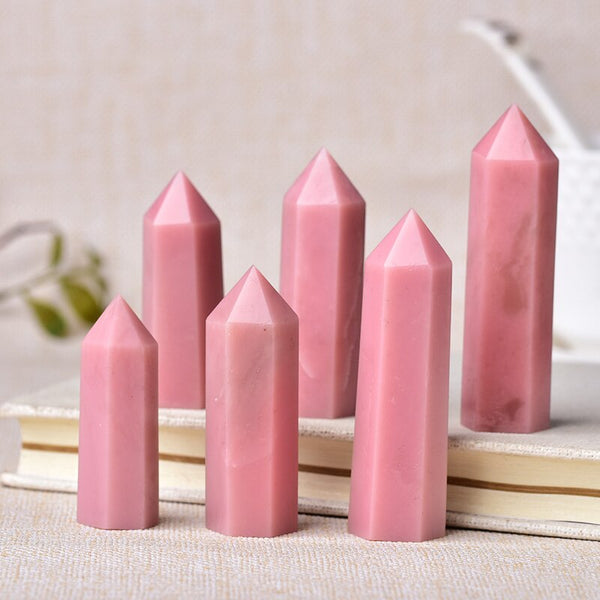 1PC Natural Stone Pink Opal Crystal Point Wand Healing Energy Quartz Home Decoration Reiki Polished 50-80mm Stone Chakra Obelisk