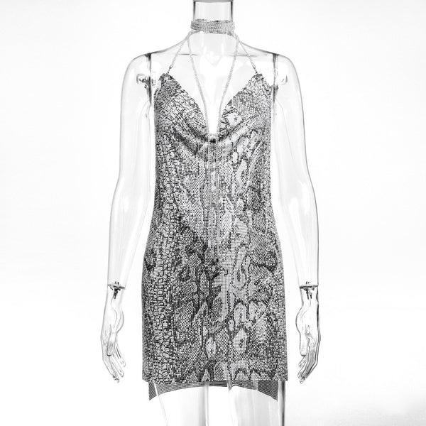 Sexy Backless Rhinestone Summer Dress