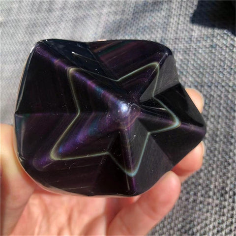 High Quality Natural Quartz Crafts Healing Rainbow Obsidian Pentagram For Christmas Decoration