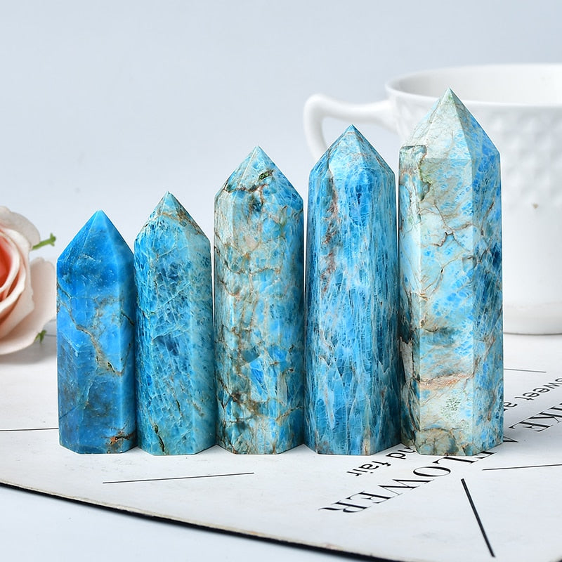Natural Light Color Blue Apatite Crystal Point Healing Stone Obelisk Quartz Wand Beautiful Ornament for Home Decor Energy Stone