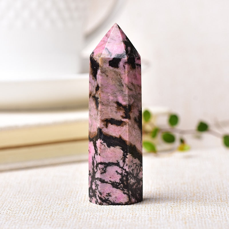 1pc Natural Quartz Point Rhodonite Healing Obelisk Pink Stone Wand Rhodochrosite Ornament for Home Decor Energy Stone Pyramid
