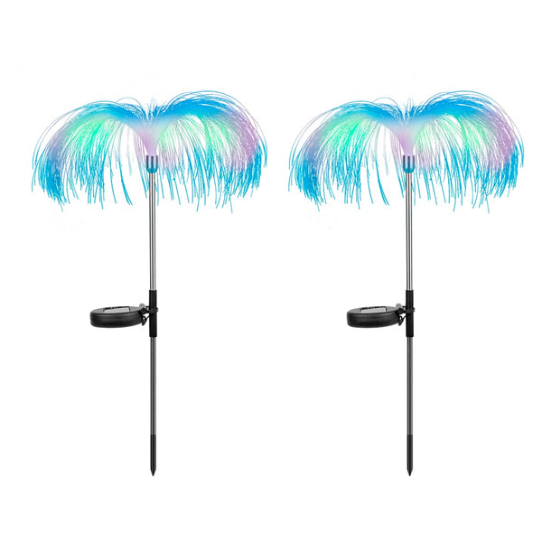 2pcs LED Solar Light Outdoor Fiber Optic Jellyfish Colorful Lamp Color Changing Garden Ground Lawn Pathway Street Lighting Decor