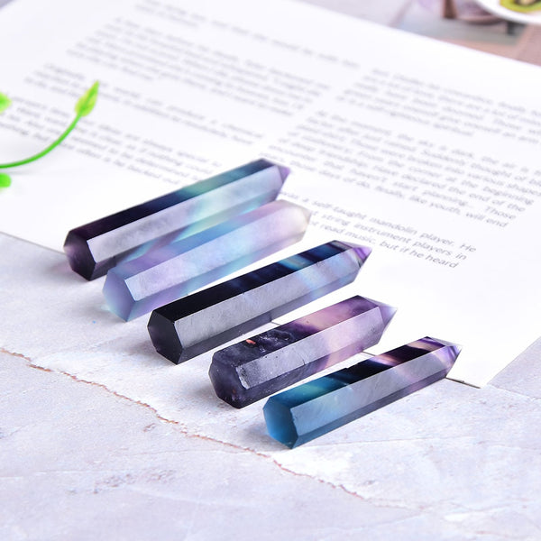 Natural Crystal Colored fluorite Point Healing Stone Hexagonal Prisms 40-80mm Obelisk Wand Treatment Stone DIY Gift 1PC