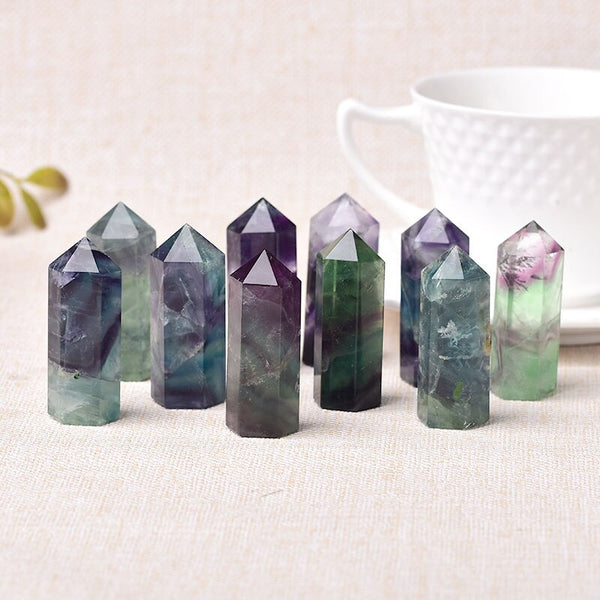 1PC Natural Fluorite Hexagonal Column Crystal Point Healing Wand Mineral Crystal Home Decoration Stone 45-55mm Handmade Ornament
